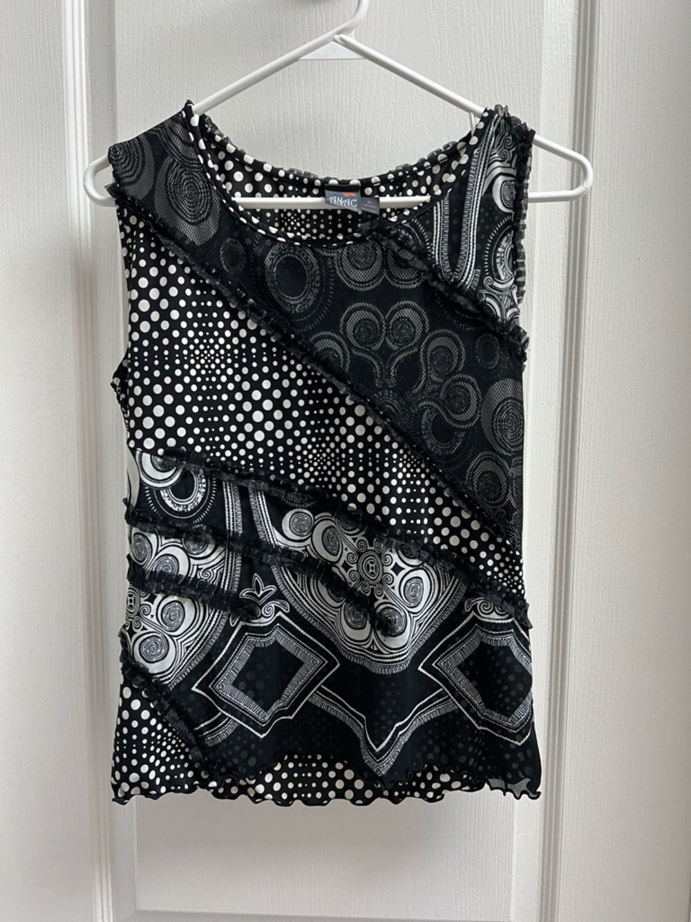 Black and White Patterned Mesh Top